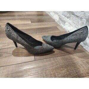 Simply Vera Wang Stevie High Heel Pumps Black Silver 9.5M Stretch Padded SPARKLE